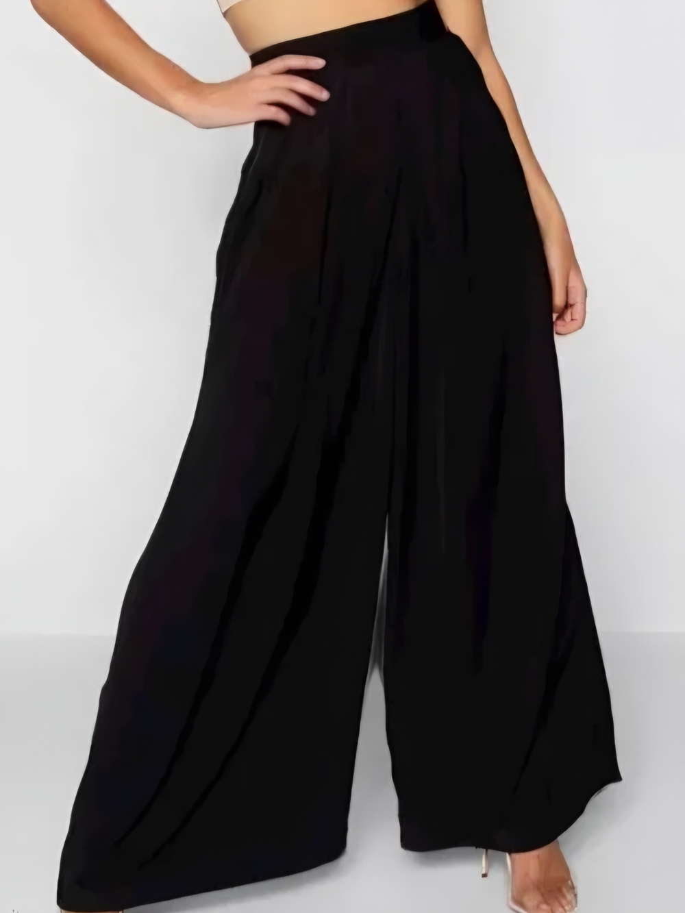 Wide-Leg High-Waist Black Pants -Large